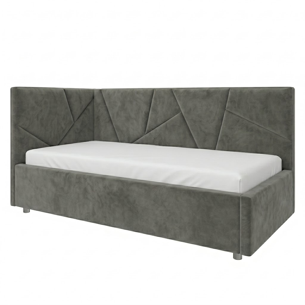 Кровать детская Рица 0,9*2,0 с П.М. левая Тк. Ultra Grey 1 кат  Апогей