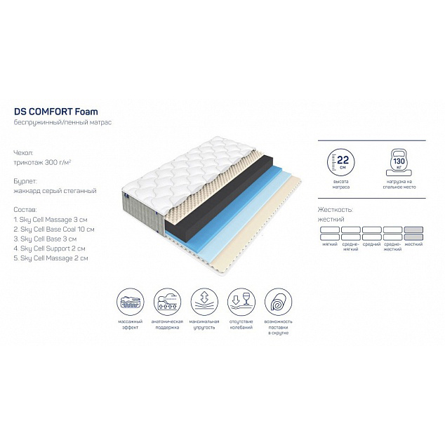 Матрас с чехлом DS Comfort Foam 90*200 h=22 БС